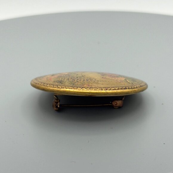 Antique Japanese Satsuma Ceramic Porcelain Hand Painted Brooch Pin Birds Flowers - Picture 10 of 13